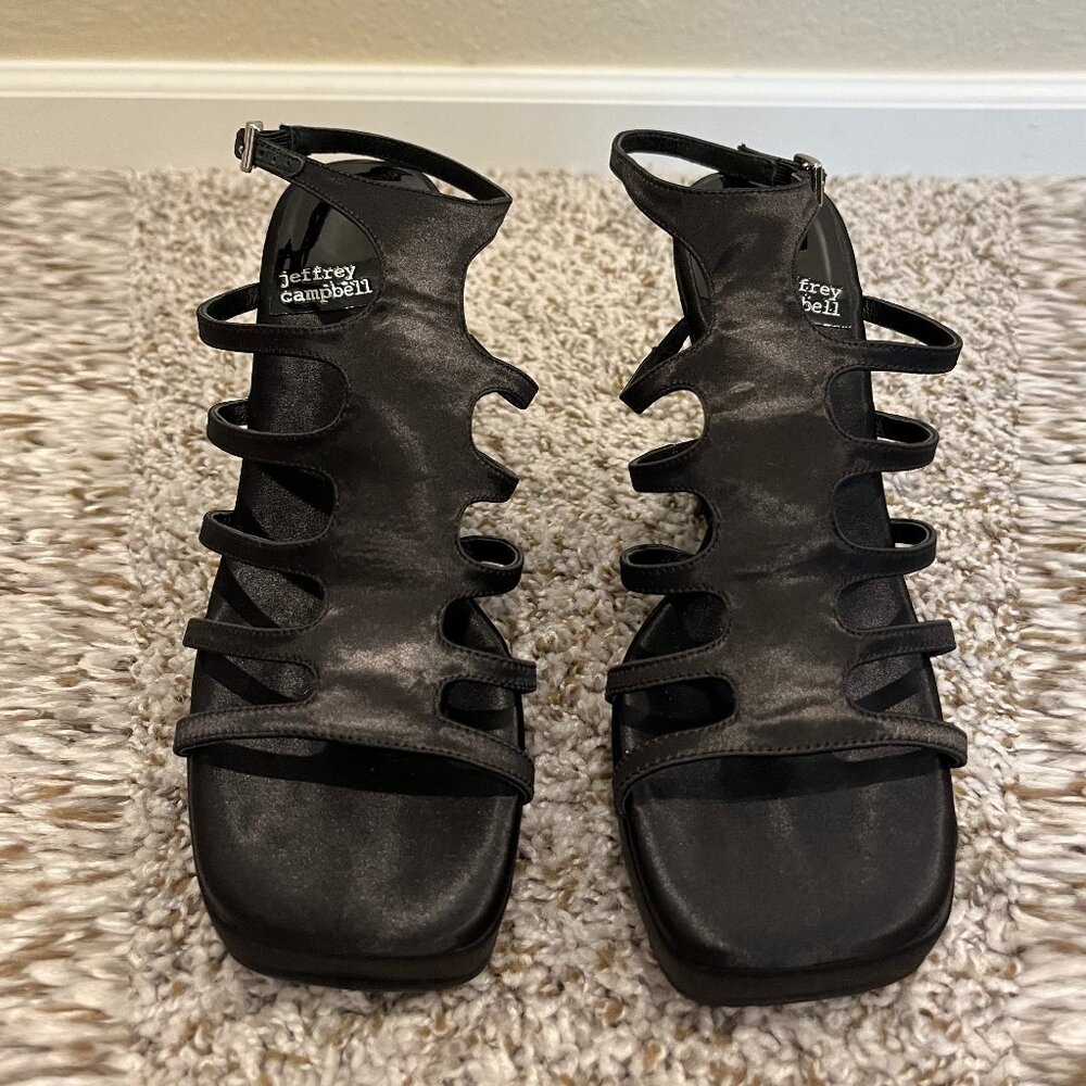 Jeffrey Campbell Black Satin Platform Sandals Size 7,5 - Picture 2 of 7